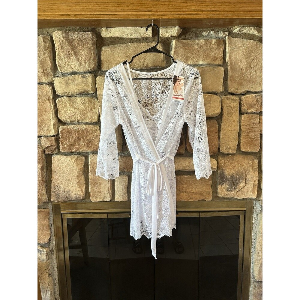 NWT Shirley Of Hollywood White Slip Dress Robe Thong 3Pc Set Deadstock S Bridal